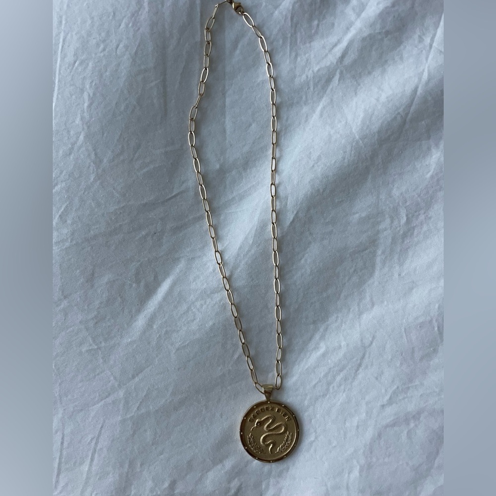 Jane Win Gold Medallion Snake “Protect”Pendant Necklace